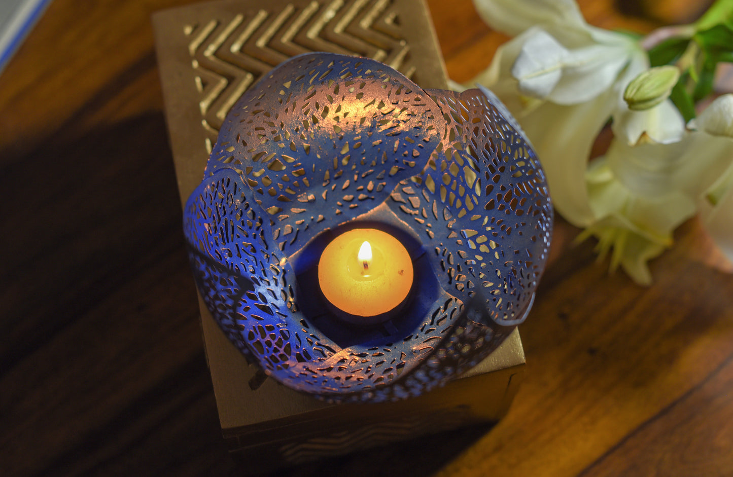 Metal Votive Round Blue Colour