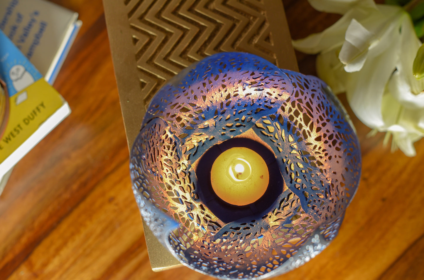 Metal Votive Round Blue Colour