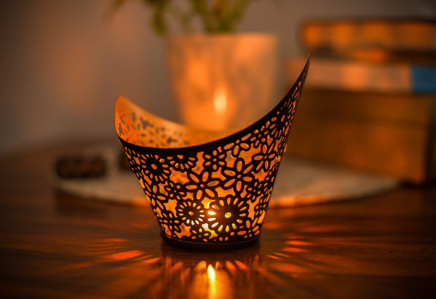 Metal Votive Semi Cone Black outside and Golden inside Large