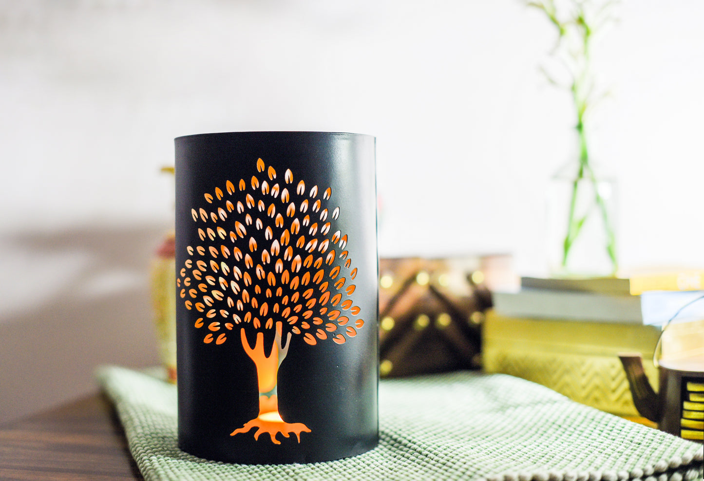 Metal Votive with Tree