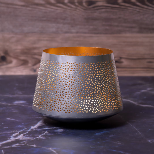 Metal Votive(silver grey exterior and a golden interior)