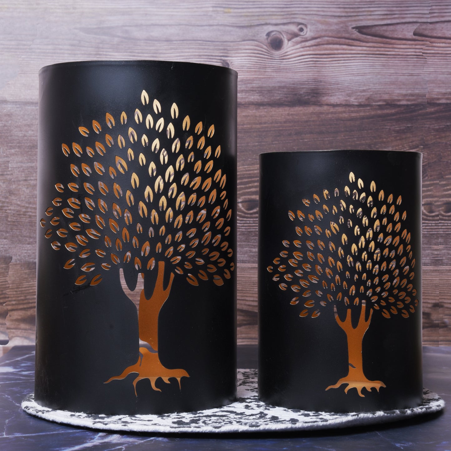 Metal Votive with Tree