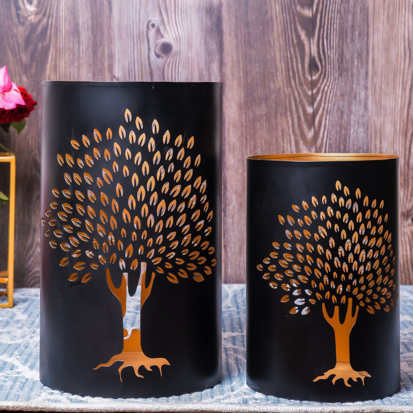 Metal Votive with Tree