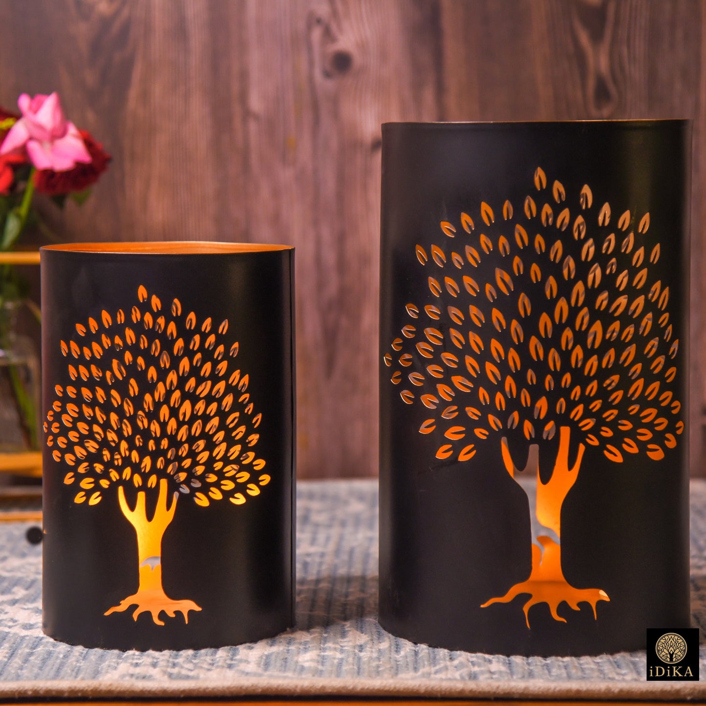 Metal Votive with Tree